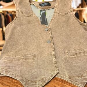 Lucky & Blessed Tan Denim Vest  Small PTP-17 Medium PTP-19